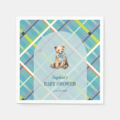 Turquoise Plaid Teddy Bear Boy Baby shower Servet (Voorkant)