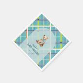 Turquoise Plaid Teddy Bear Boy Baby shower Servet (Hoek)