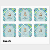 Turquoise Plaid Teddy Bear Boy Baby shower Vierkante Sticker (Vel)