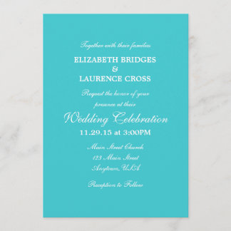 Turquoise Plain Simple Wedding Invitation Kaart