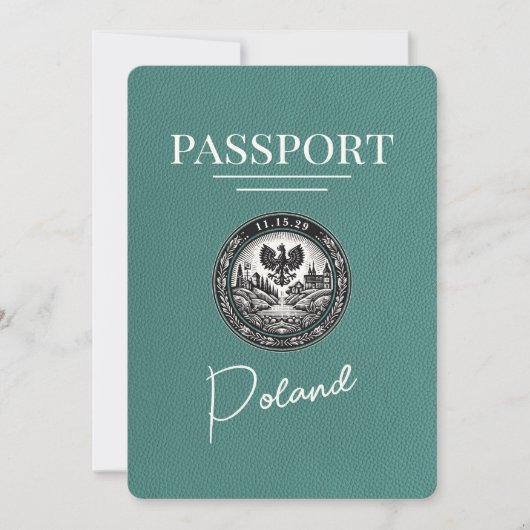 Turquoise Polen paspoort Bewaar de datum Save The Date (Voorkant)