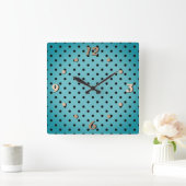 Turquoise polka dot background vierkante klok (Huis)