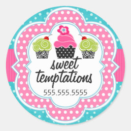 Turquoise Polka Dot Cupcake Bakkerij Box Seals Ronde Sticker
