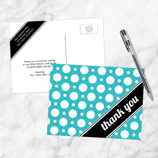 Turquoise Polka Dot Dank u Briefkaarten