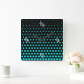 Turquoise Polka Dot Modern Black Vierkante Klok (Huis)