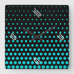 Turquoise Polka Dot Modern Black Vierkante Klok