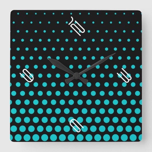 Turquoise Polka Dot Modern Black Vierkante Klok (Voorkant)