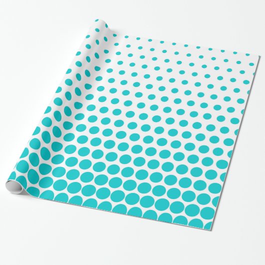 Turquoise Polka Dot Modern White Cadeaupapier (Uitgerold)