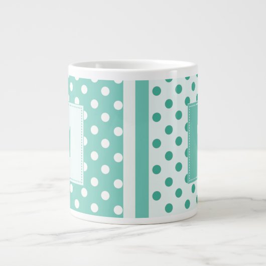 Turquoise Polka Dot Monogram Jumbo Mok (Voorkant)