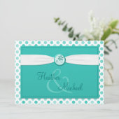 Turquoise Polka Dot Ribbon Wedding Uitnodiging (Staand voorkant)