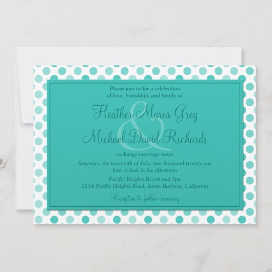 Turquoise Polka Dot Ribbon Wedding Uitnodiging (Achterkant)