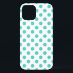 Turquoise polka dots iPhone 12 hoesje<br><div class="desc">Turquoise polka stipt op witte achtergrond</div>