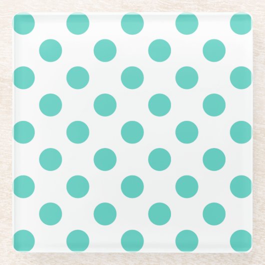 Turquoise polka dots glazen onderzetter (Voorkant)