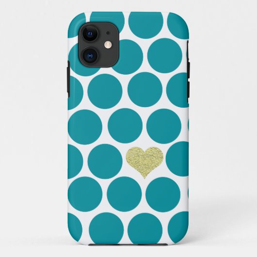 Turquoise Polka Dots Glitter Heart iPhone Case-Mate iPhone Case (Achterkant)