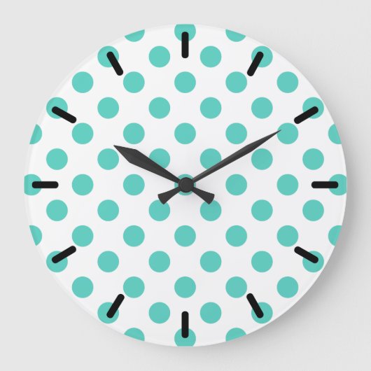 Turquoise polka dots grote klok (Voorkant)