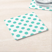 Turquoise polka dots kartonnen onderzetters (Schuin)