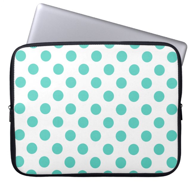 Turquoise polka dots laptop sleeve (Voorkant)