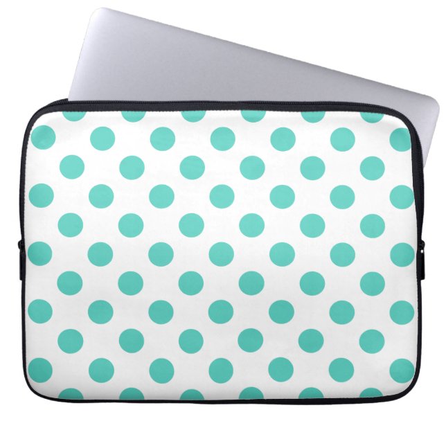 Turquoise polka dots laptop sleeve (Voorkant)