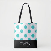 Turquoise Polka Dots met Monogram Tote Bag (Voorkant)