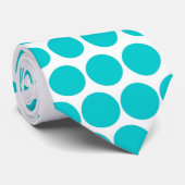 Turquoise Polka Dots Modern White Stropdas (Opgerold)