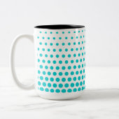 Turquoise Polka Dots Modern White Tweekleurige Koffiemok (Links)