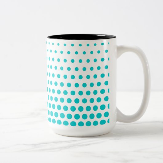 Turquoise Polka Dots Modern White Tweekleurige Koffiemok (Rechts)
