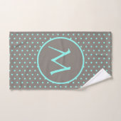 Turquoise polka dots monogrammed grijs bad handdoek (Handdoek)