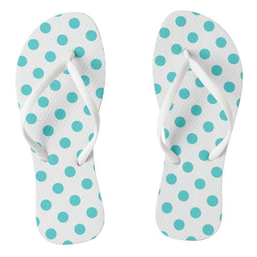 Turquoise Polka Dots op Wit Teenslippers (Voetbed)