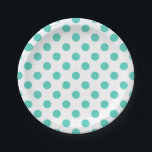 Turquoise polka dots papieren bordje<br><div class="desc">Turquoise polka stipt op witte achtergrond</div>