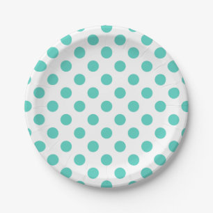 Turquoise polka dots papieren bordje
