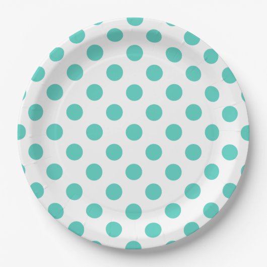 Turquoise polka dots papieren bordje (Voorkant)