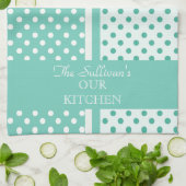 Turquoise Polka Dots Personalized Kitchen Towels Theedoek (Gevouwen)