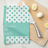 Turquoise Polka Dots Personalized Kitchen Towels Theedoek (Quarter Fold)