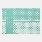 Turquoise Polka Dots Personalized Kitchen Towels Theedoek (Horizontaal)