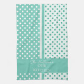 Turquoise Polka Dots Personalized Kitchen Towels Theedoek (Verticaal)