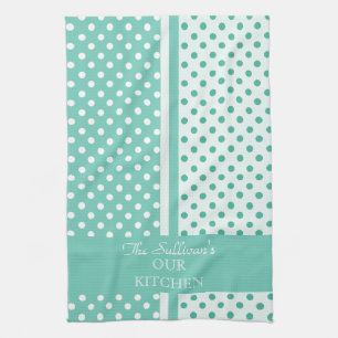 Turquoise Polka Dots Personalized Kitchen Towels Theedoek