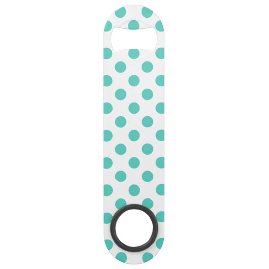 Turquoise polka dots speed flessenopener (Voorkant)