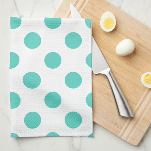 Turquoise polka dots theedoek (Quarter Fold)