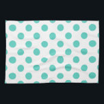Turquoise polka dots theedoek<br><div class="desc">Turquoise polka stipt op witte achtergrond</div>