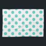 Turquoise polka dots theedoek<br><div class="desc">Turquoise polka stipt op witte achtergrond</div>