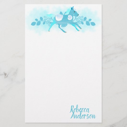Turquoise Pony persoonlijk Briefpapier (Voorkant)