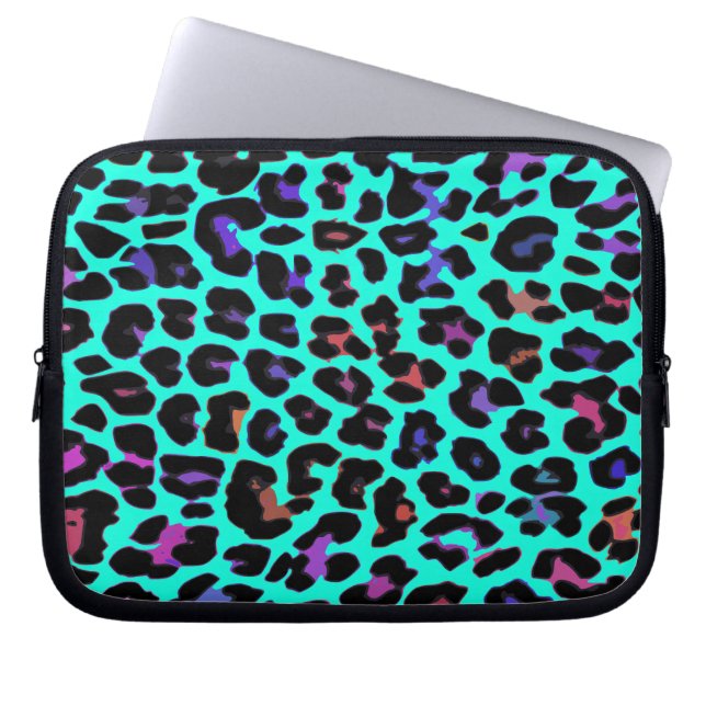 Turquoise Pop Leopard Print Laptop Sleeve (Voorkant)