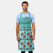 Turquoise Poppy Floral Poppies Shabby Chic Kitchen Schort (Gedragen)