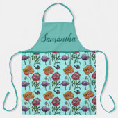 Turquoise Poppy Floral Poppies Shabby Chic Kitchen Schort (Voorkant)