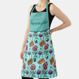 Turquoise Poppy Floral Poppies Shabby Chic Kitchen Schort