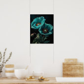 Turquoise Poppy Flowers Art Print Poster (Keuken)