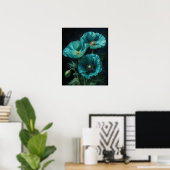 Turquoise Poppy Flowers Art Print Poster (Thuiskantoor)