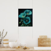 Turquoise Poppy Flowers Art Print Poster (Keuken)