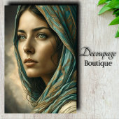 Turquoise portret decoupage tissuepapier