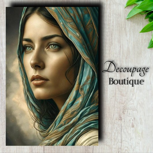 Turquoise portret decoupage tissuepapier